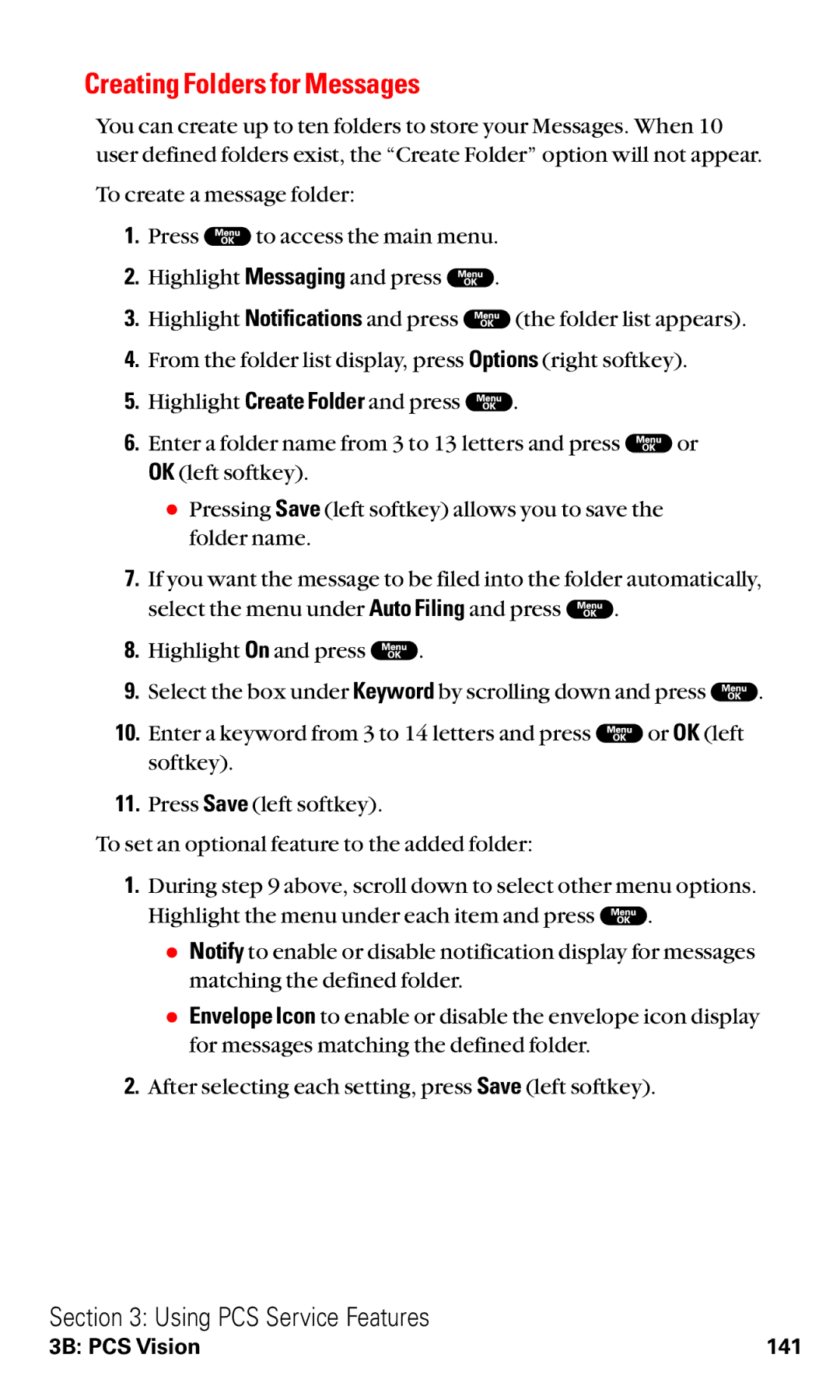 Sanyo RL2000 manual Creating Folders for Messages 