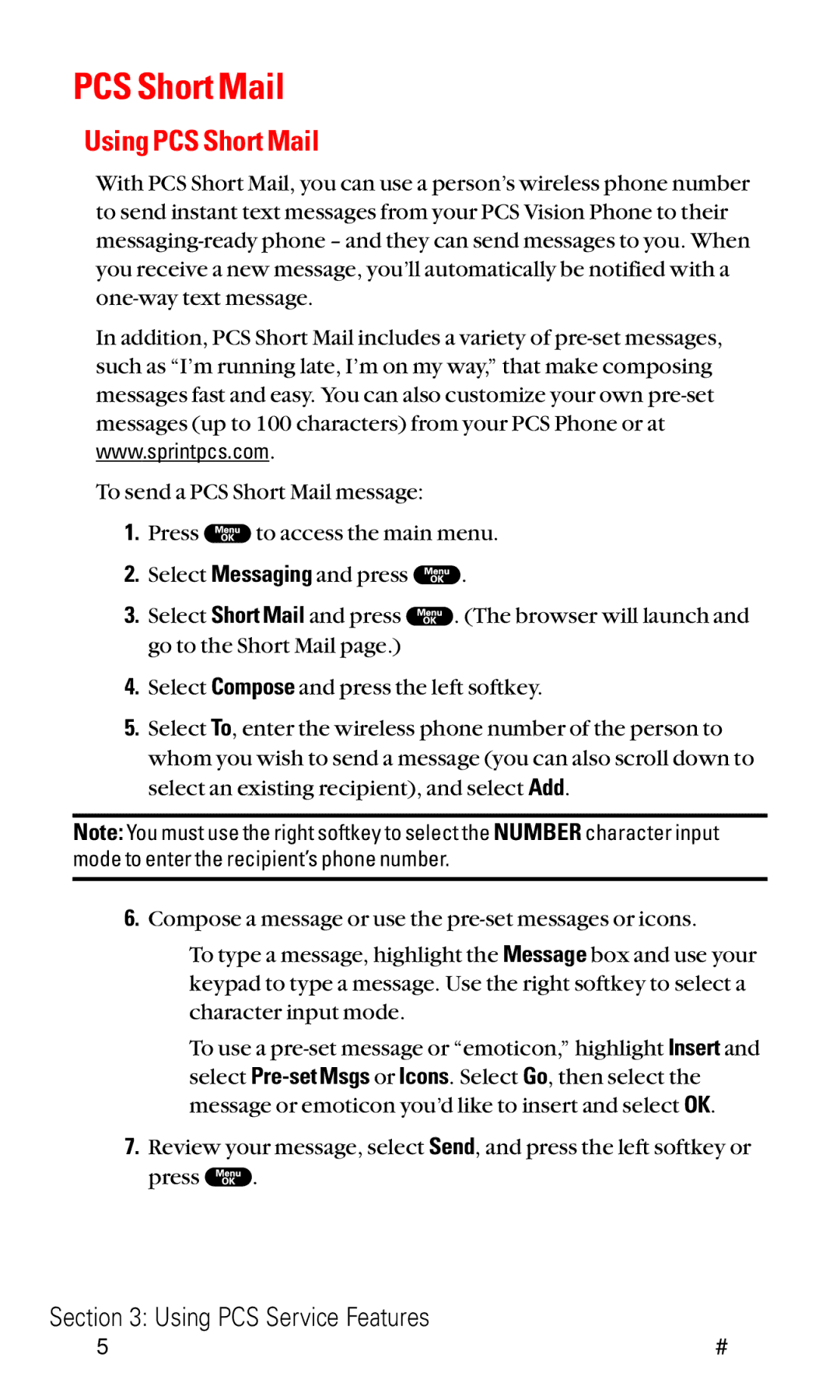 Sanyo RL2000 manual Using PCS Short Mail 