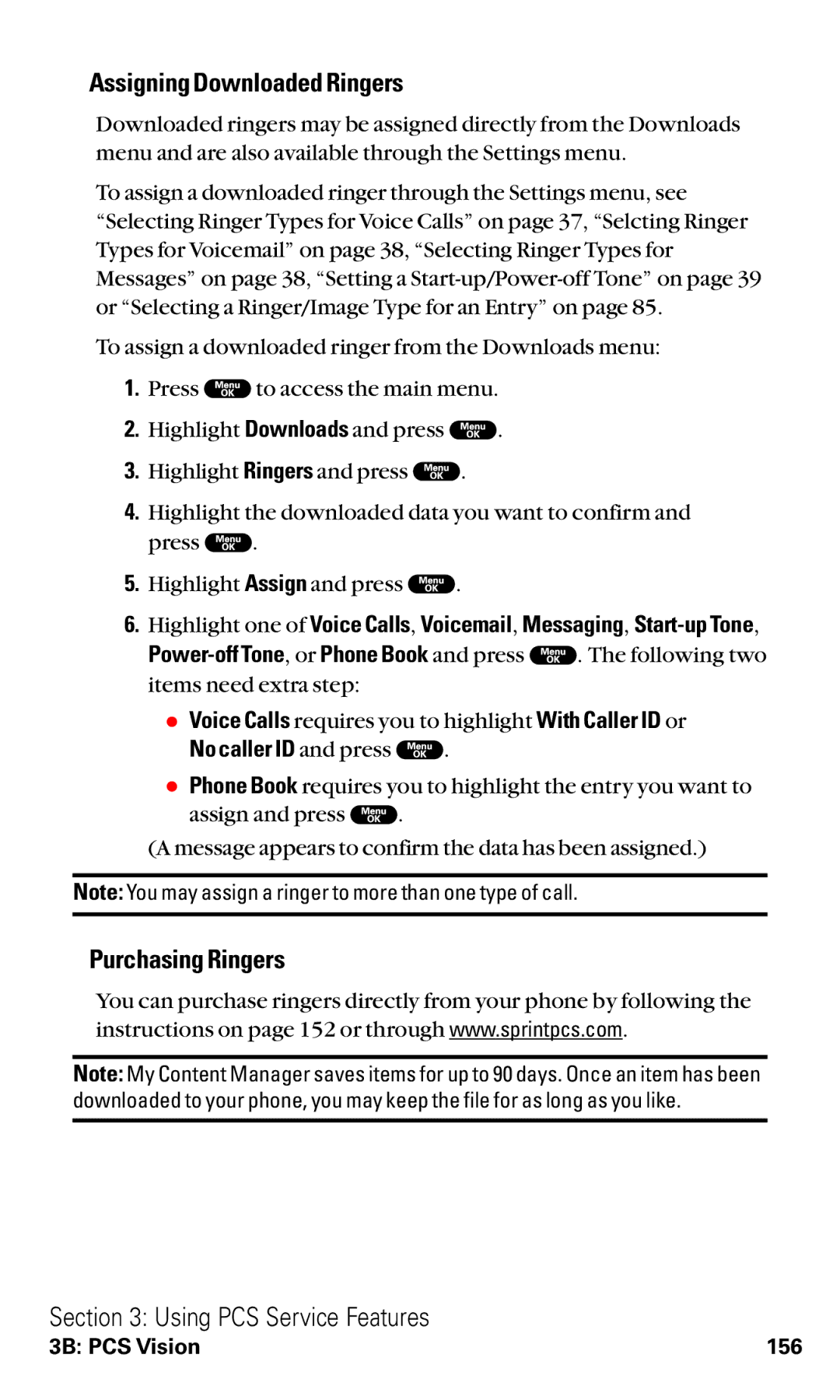 Sanyo RL2000 manual Assigning Downloaded Ringers, Purchasing Ringers, No caller ID and press 