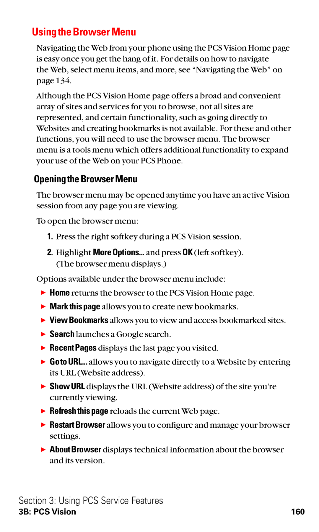 Sanyo RL2000 manual Using the Browser Menu, Opening the Browser Menu 