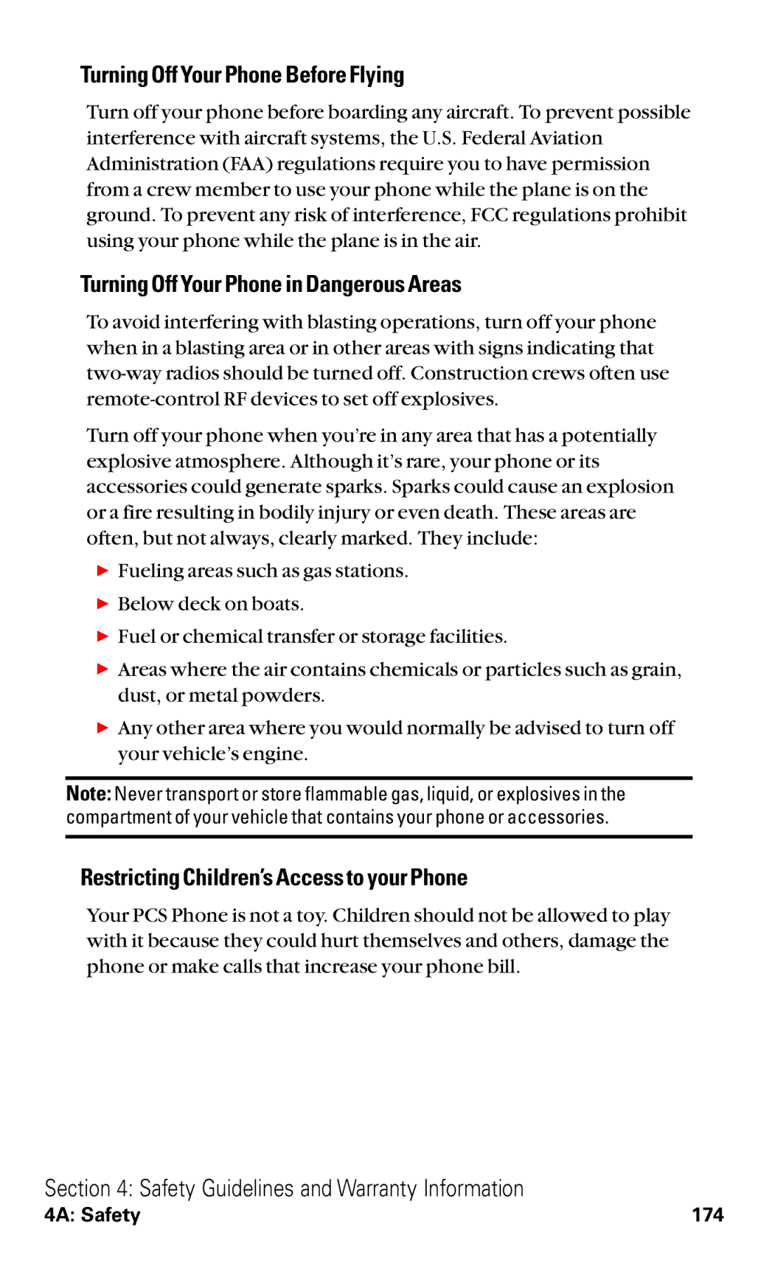 Sanyo RL2000 manual Turning Off Your Phone Before Flying, Turning Off Your Phone in Dangerous Areas 