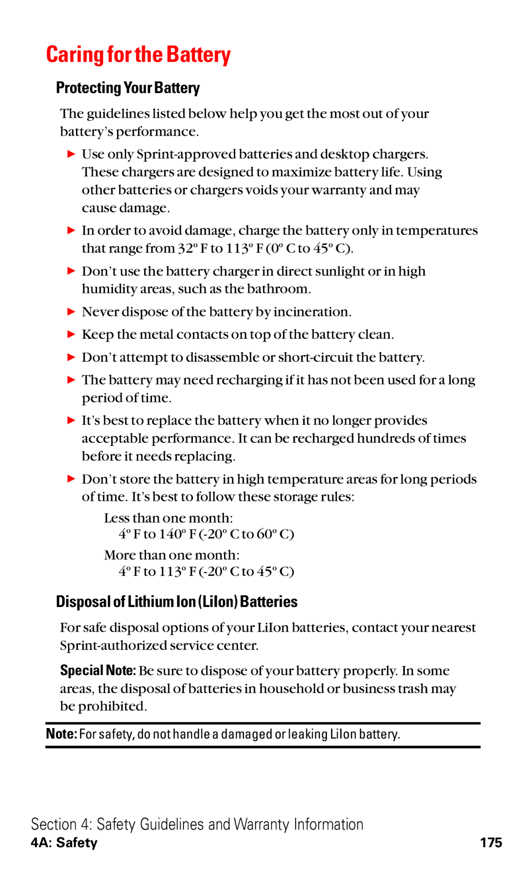 Sanyo RL2000 manual Caring for the Battery, Protecting Your Battery, Disposalof Lithium Ion LiIon Batteries 