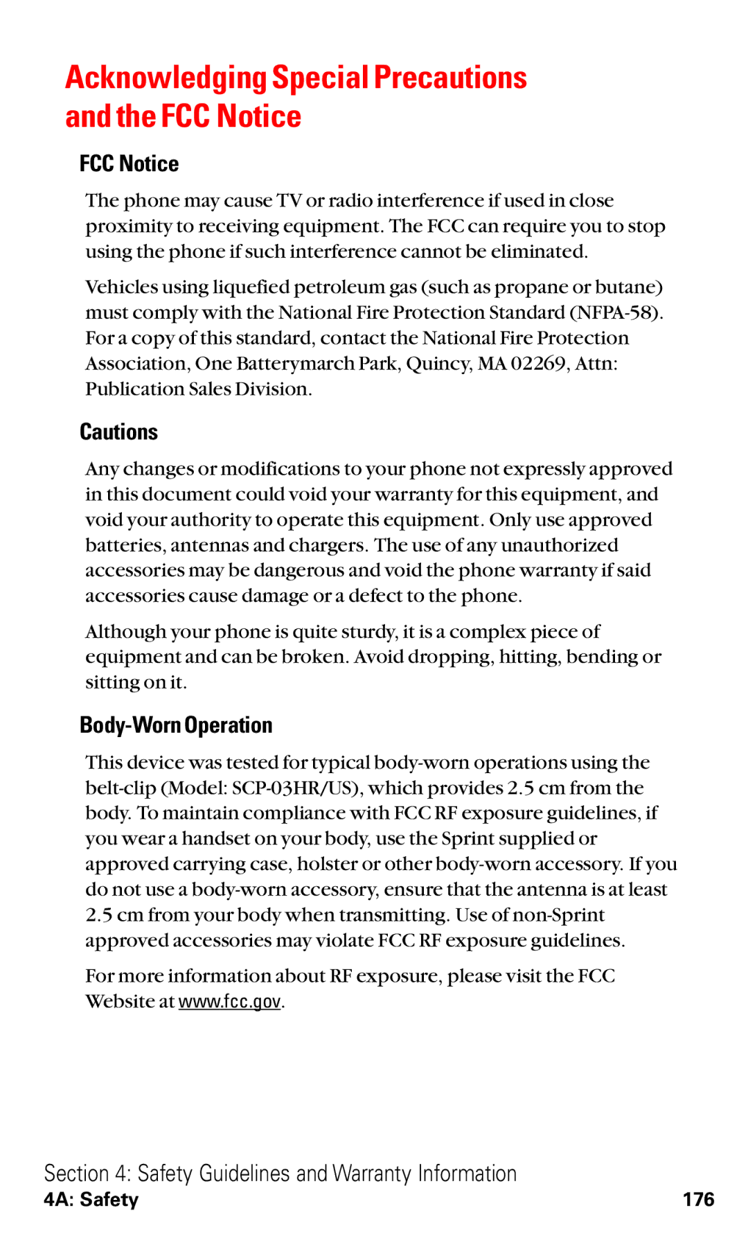 Sanyo RL2000 manual FCC Notice, Body-Worn Operation 