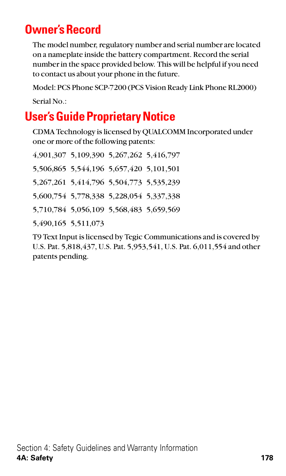 Sanyo RL2000 manual Owner’s Record, User’s Guide Proprietary Notice 