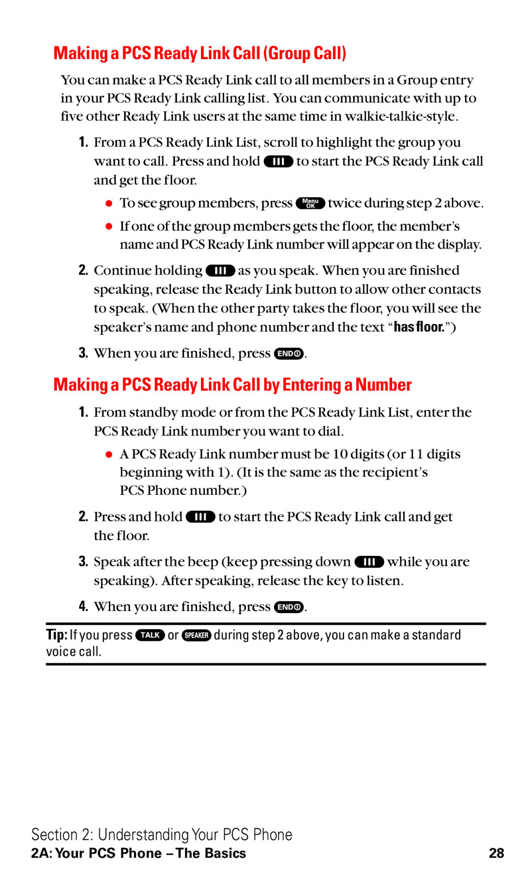 Sanyo RL2000 manual Making a PCS Ready Link Call Group Call, Making a PCS Ready Link Call by Entering a Number 