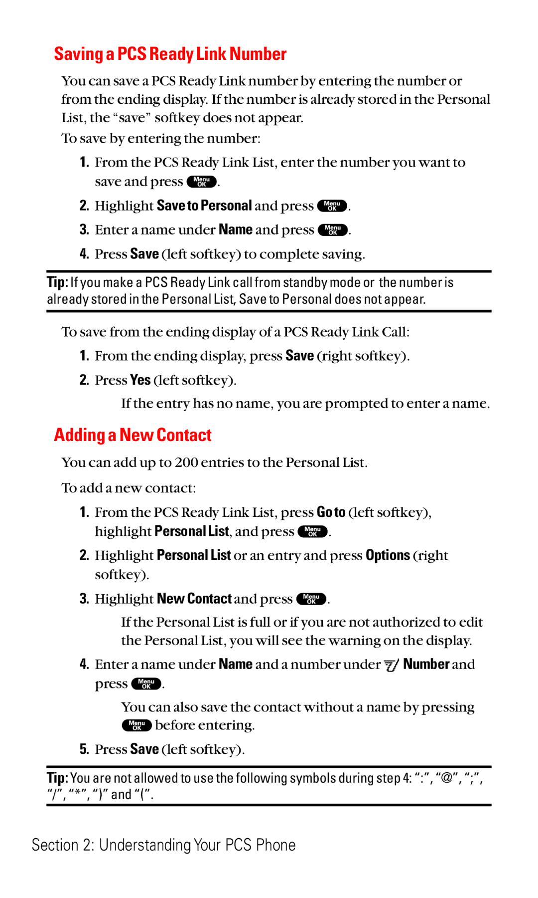 Sanyo RL2000 manual Saving a PCS Ready Link Number, Adding a New Contact 