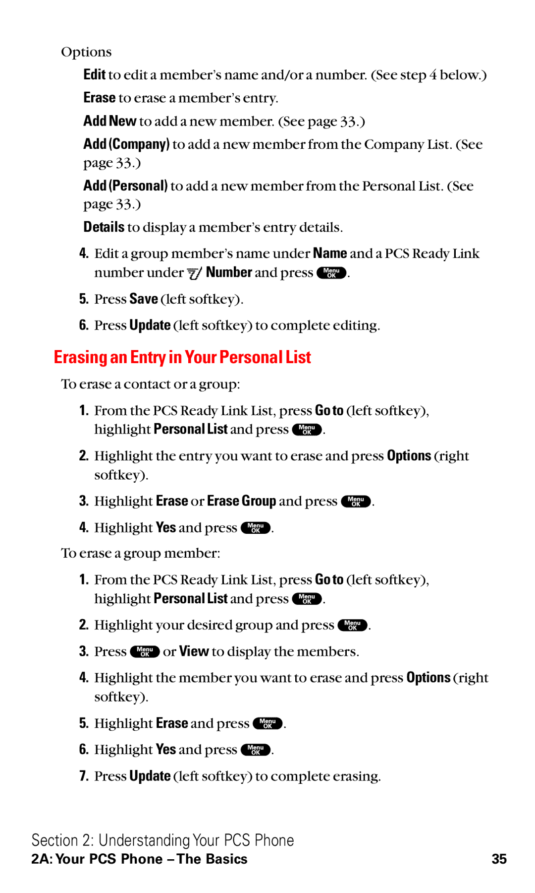 Sanyo RL2000 manual Erasing an Entry in Your Personal List 