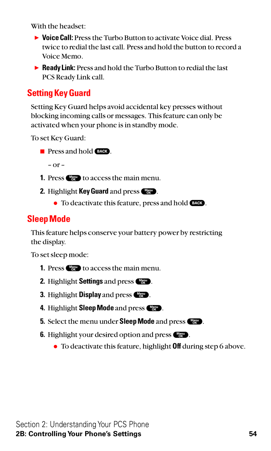 Sanyo RL2000 manual Setting Key Guard, Sleep Mode 