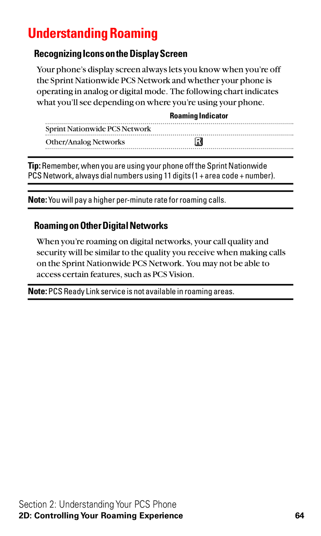 Sanyo RL2000 manual Understanding Roaming, Recognizing Icons on the Display Screen, Roaming on Other Digital Networks 