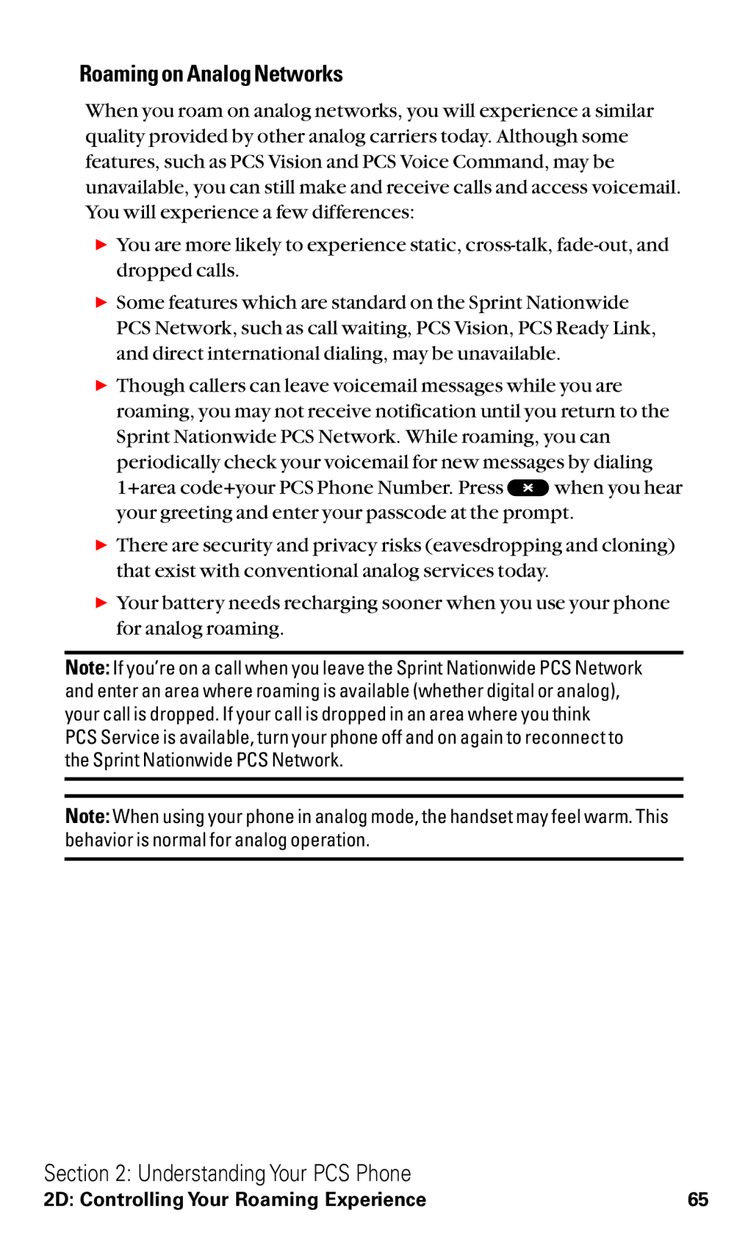 Sanyo RL2000 manual Roaming on Analog Networks 