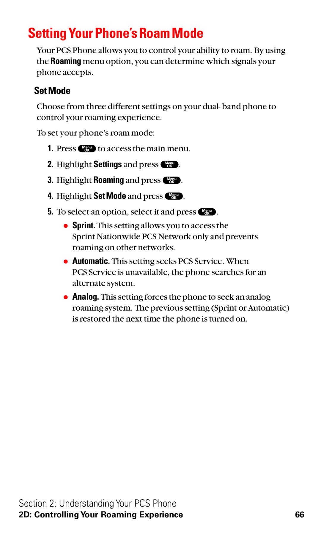 Sanyo RL2000 manual Setting Your Phone’s Roam Mode, Set Mode 