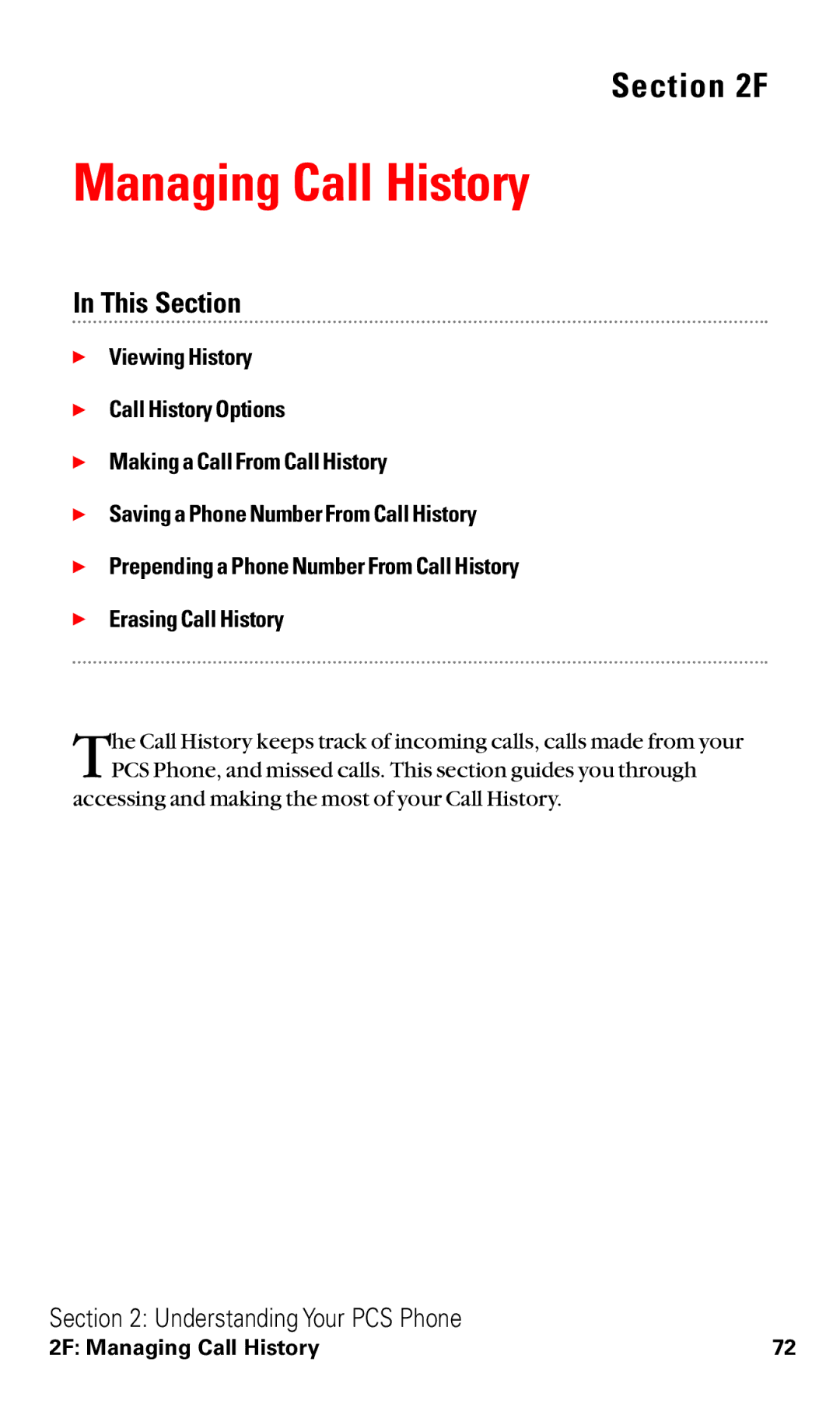 Sanyo RL2000 manual Managing Call History 