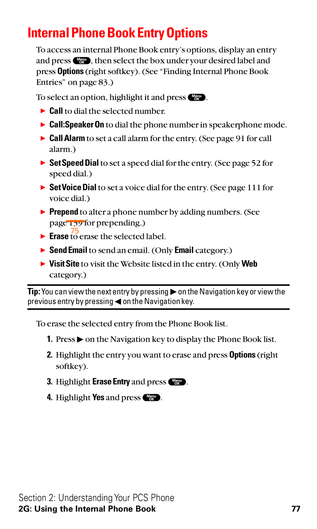 Sanyo RL2000 manual Internal Phone Book Entry Options 