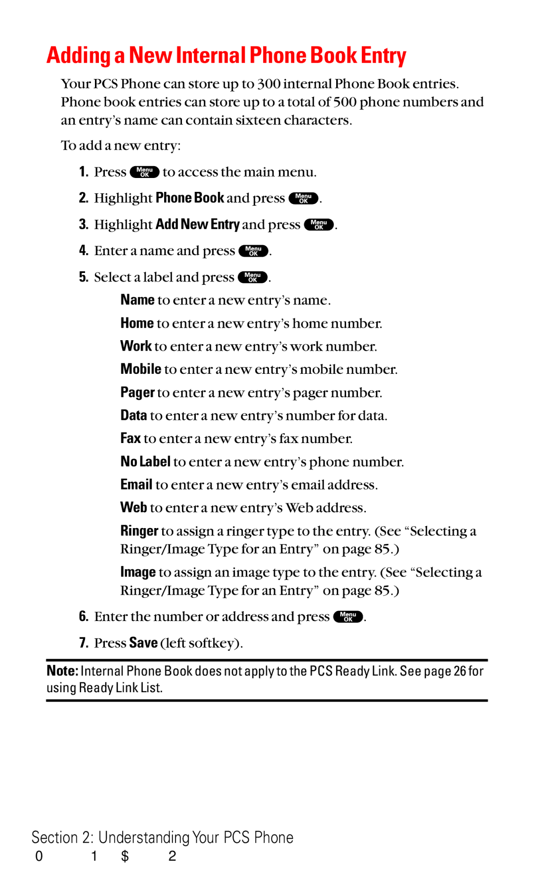 Sanyo RL2000 manual Adding a New Internal Phone Book Entry 