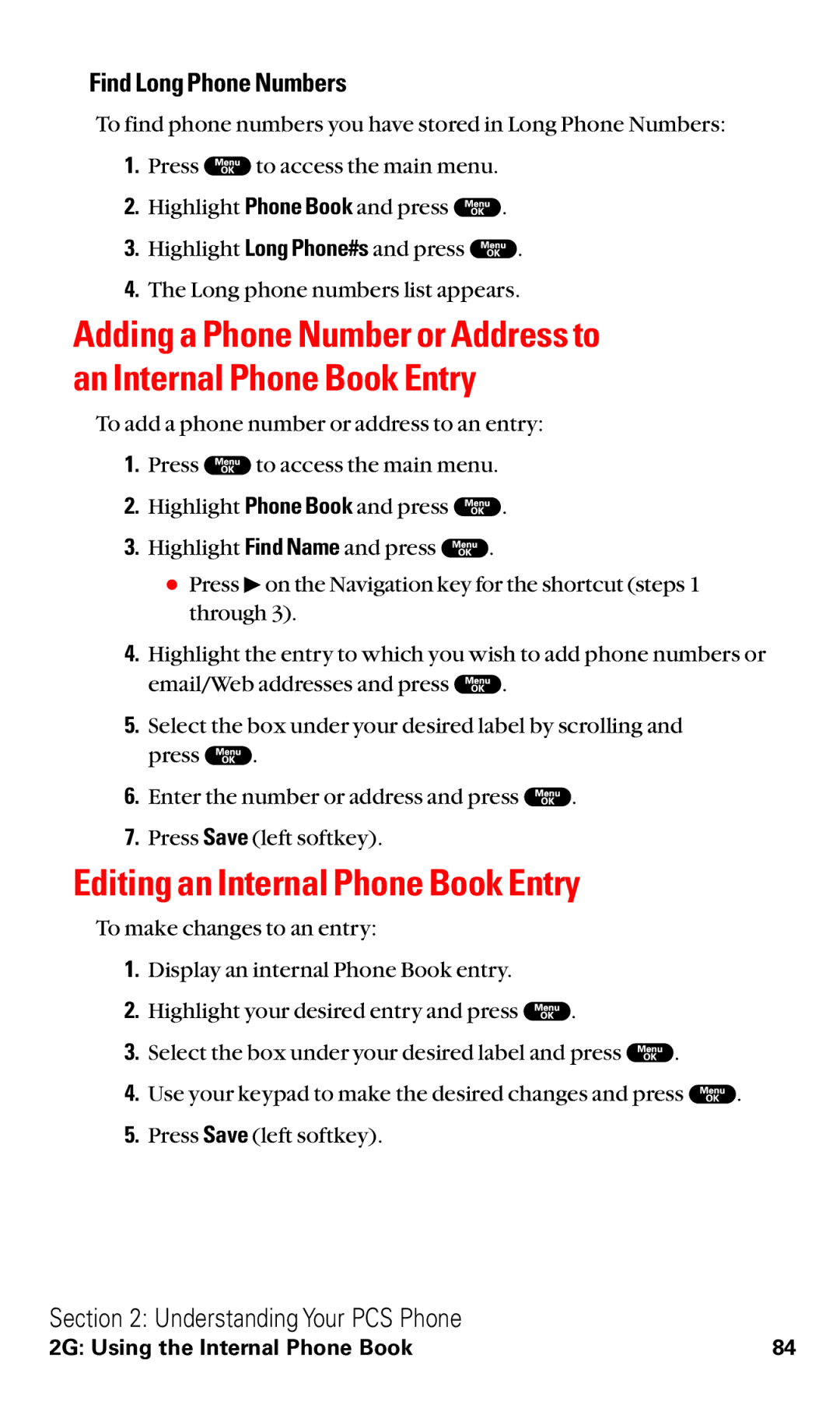 Sanyo RL2000 manual Editing an Internal Phone Book Entry, Find Long Phone Numbers 