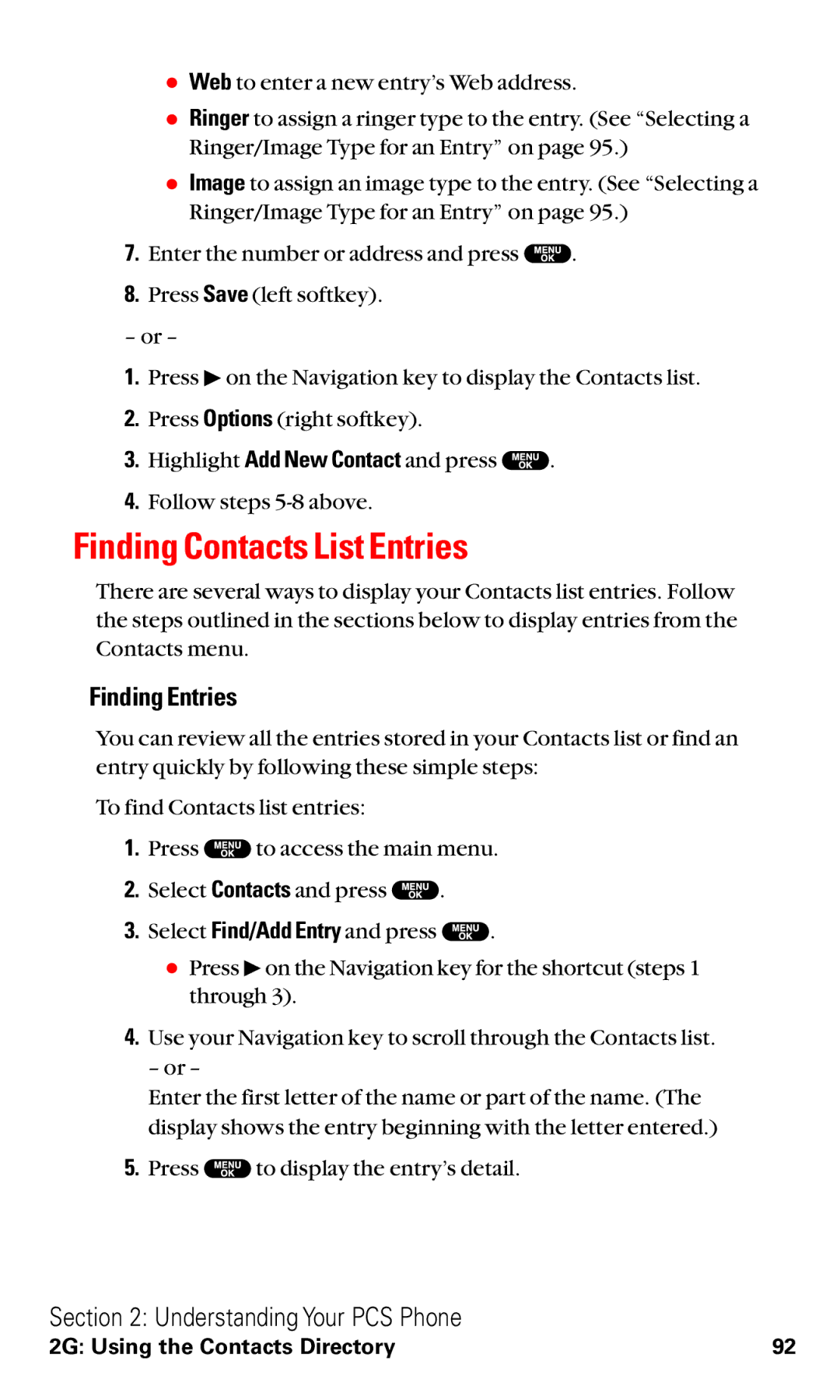 Sanyo RL2500 manual Finding Contacts List Entries, Finding Entries 