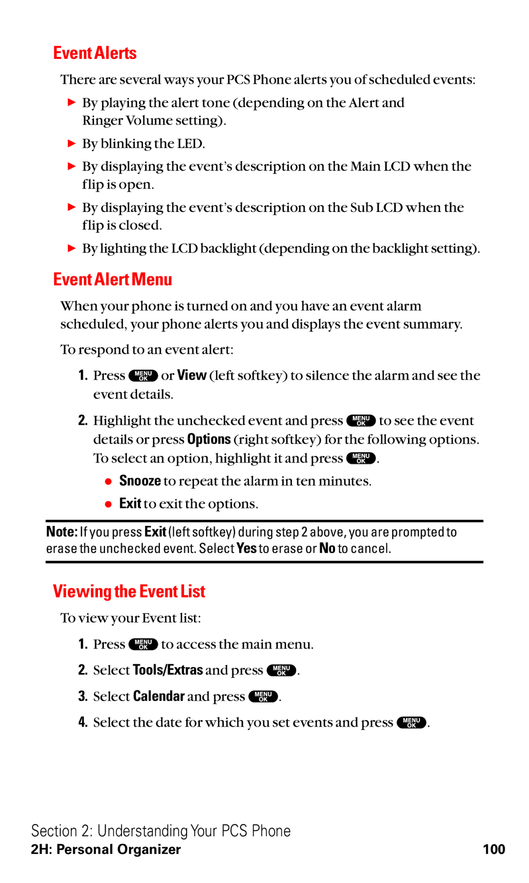 Sanyo RL2500 manual Event Alerts, Event Alert Menu, Viewing the Event List 