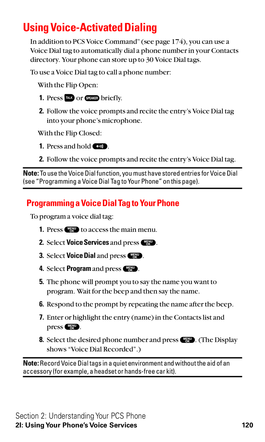 Sanyo RL2500 manual Using Voice-Activated Dialing, Programming a Voice Dial Tag to Your Phone 