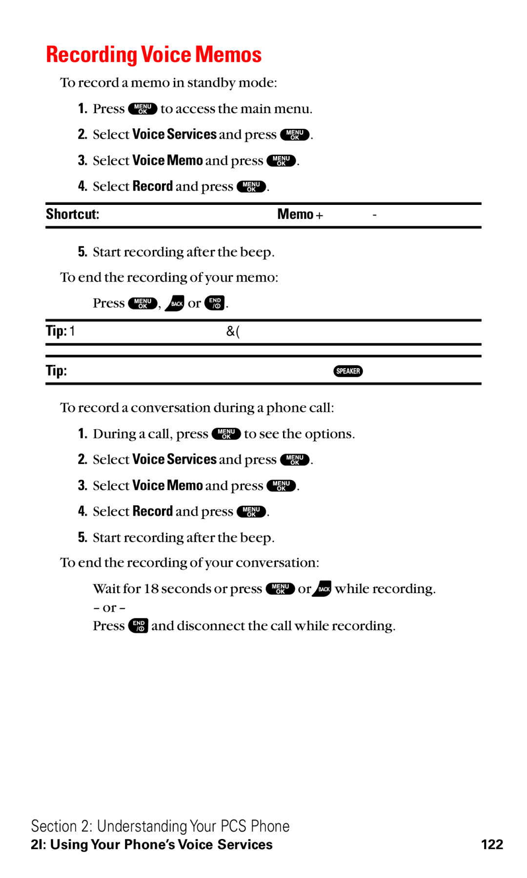 Sanyo RL2500 manual Recording Voice Memos 