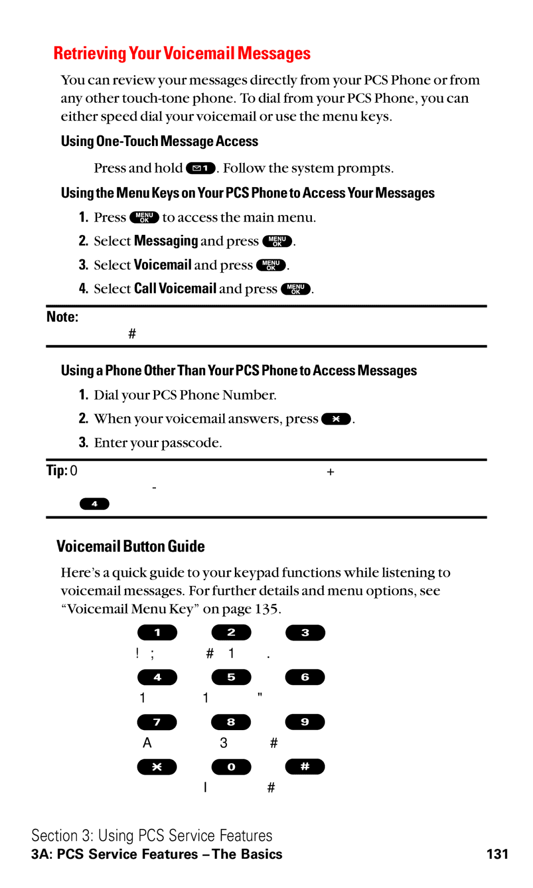 Sanyo RL2500 manual Retrieving Your Voicemail Messages, Voicemail Button Guide, Using One-Touch Message Access 