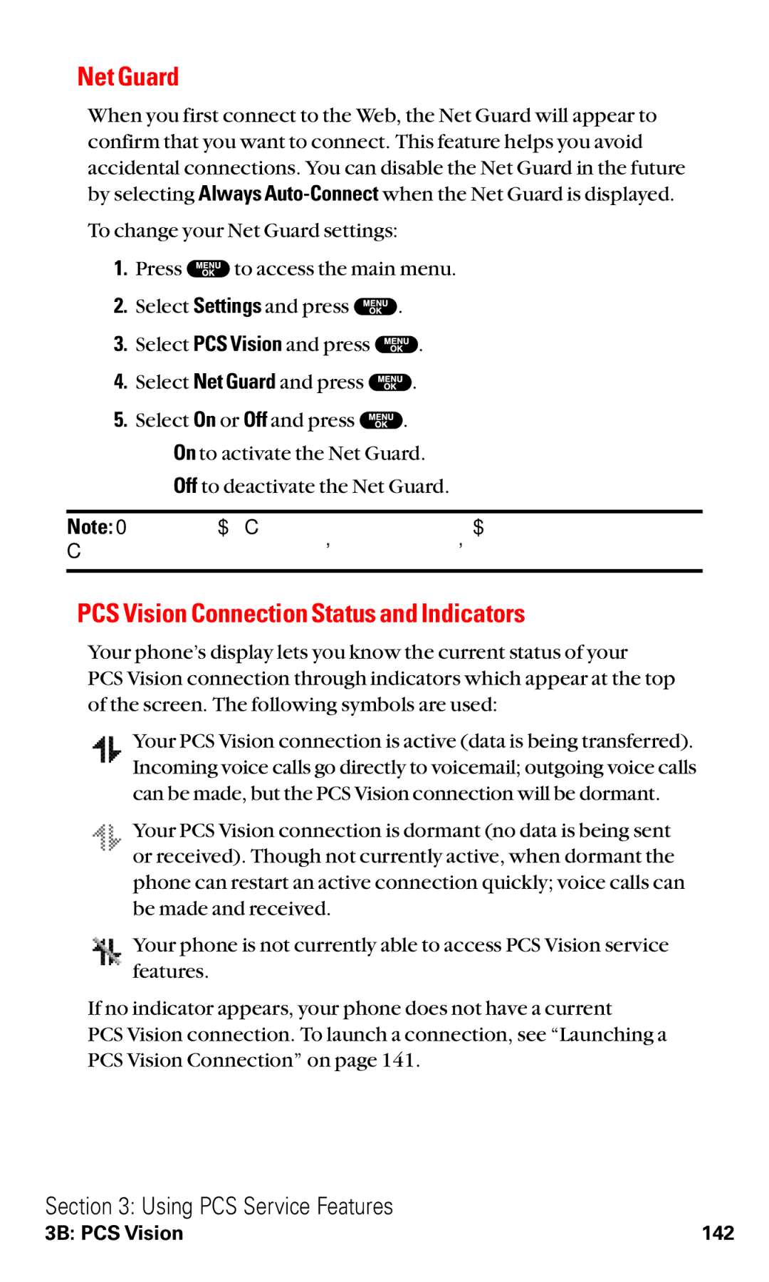 Sanyo RL2500 manual Net Guard, PCS Vision Connection Status and Indicators 