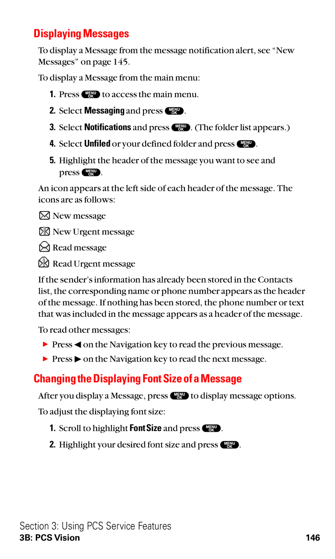 Sanyo RL2500 manual Displaying Messages, Changing the Displaying Font Size of a Message 