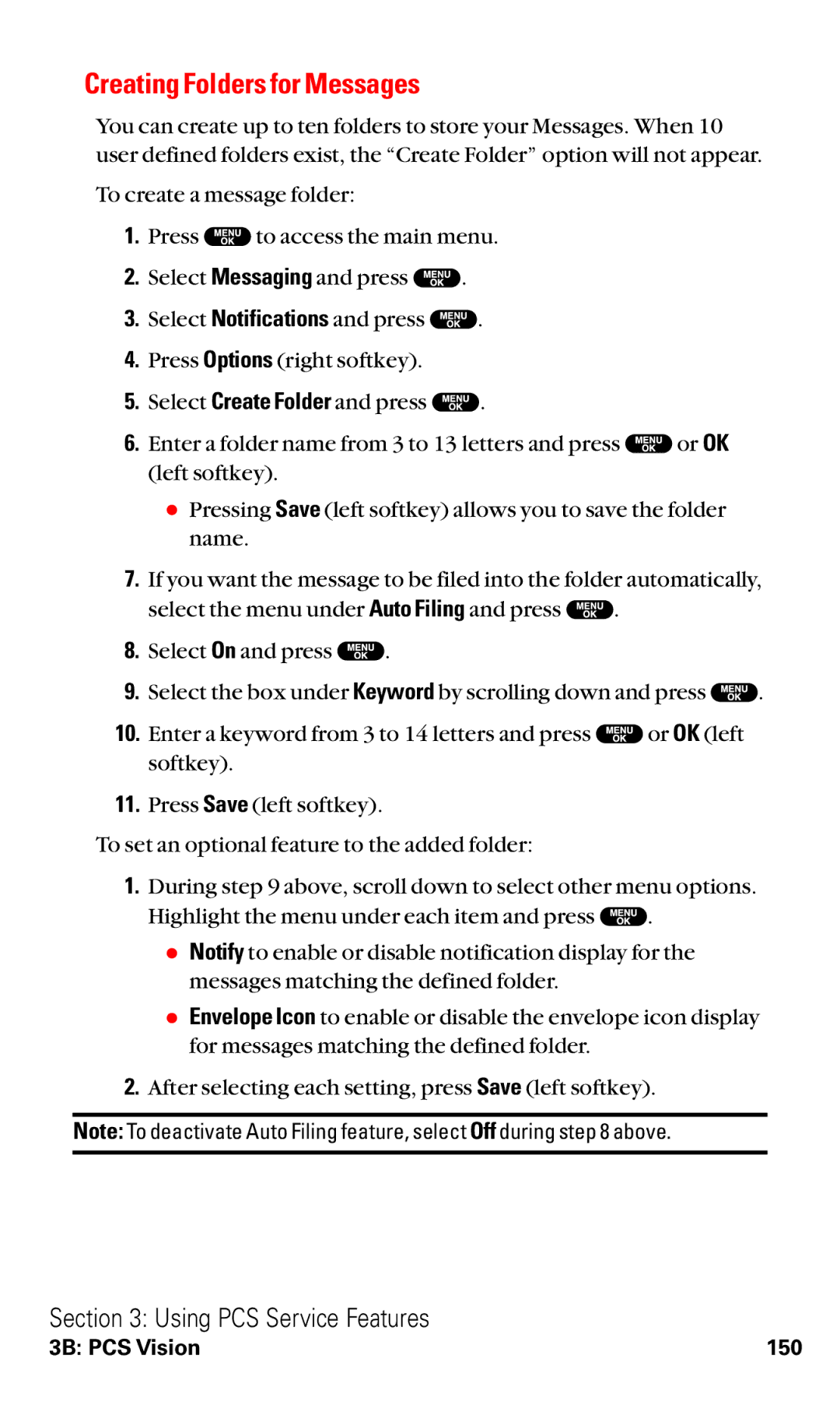 Sanyo RL2500 manual Creating Folders for Messages 