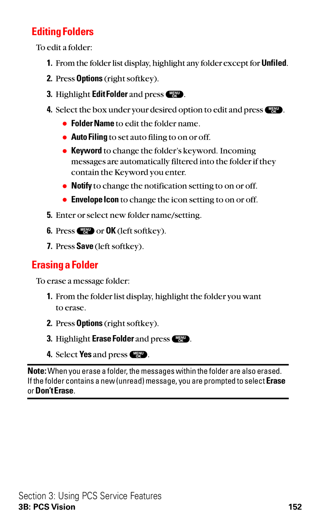 Sanyo RL2500 manual Editing Folders, Erasing a Folder 