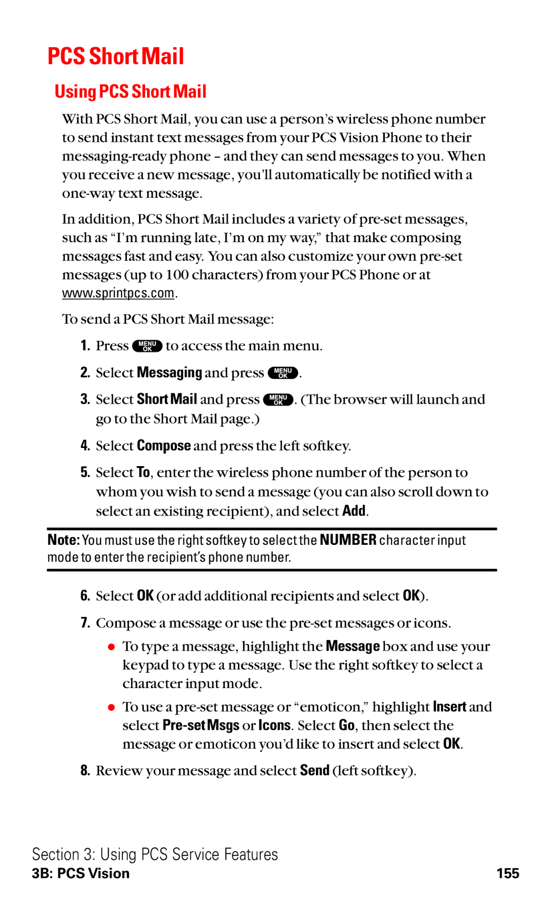 Sanyo RL2500 manual Using PCS Short Mail 