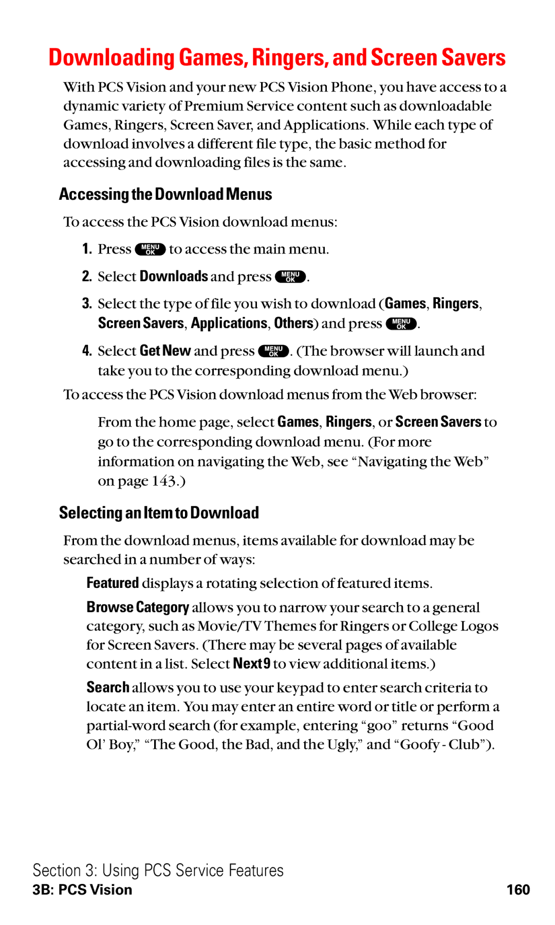 Sanyo RL2500 Accessing the Download Menus, Selecting an Item to Download, Screen Savers, Applications, Others and press 