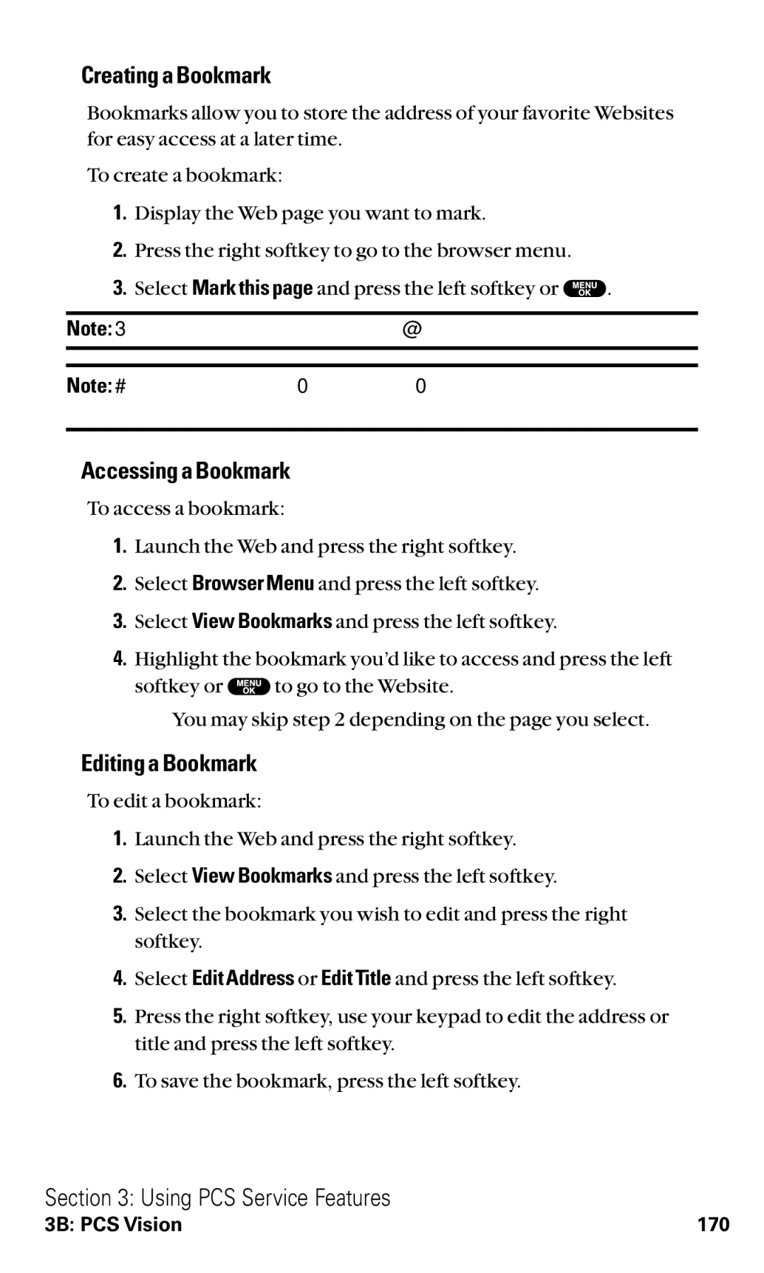 Sanyo RL2500 manual Creating a Bookmark, Accessing a Bookmark, Editing a Bookmark 