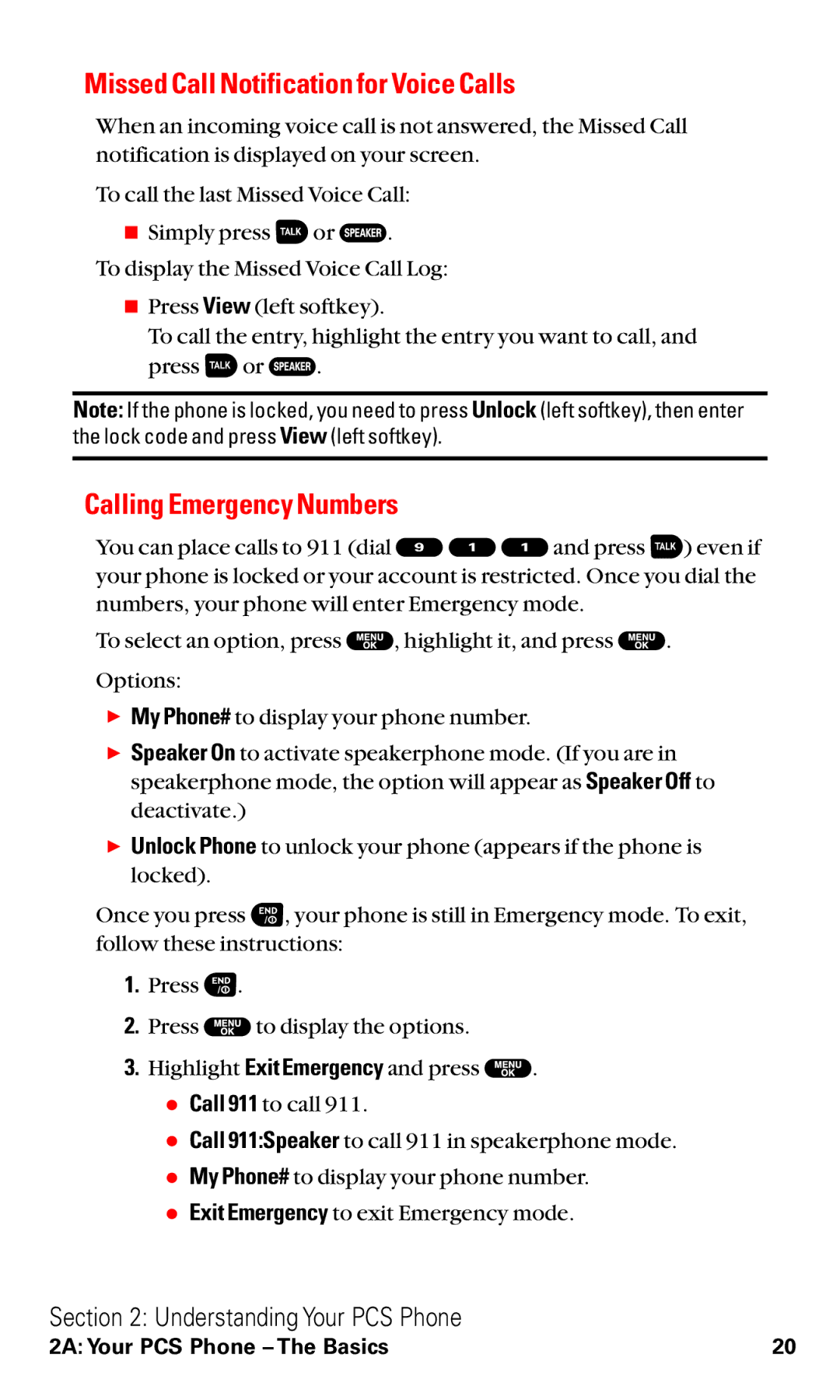 Sanyo RL2500 manual Missed Call Notification for Voice Calls, Calling Emergency Numbers 