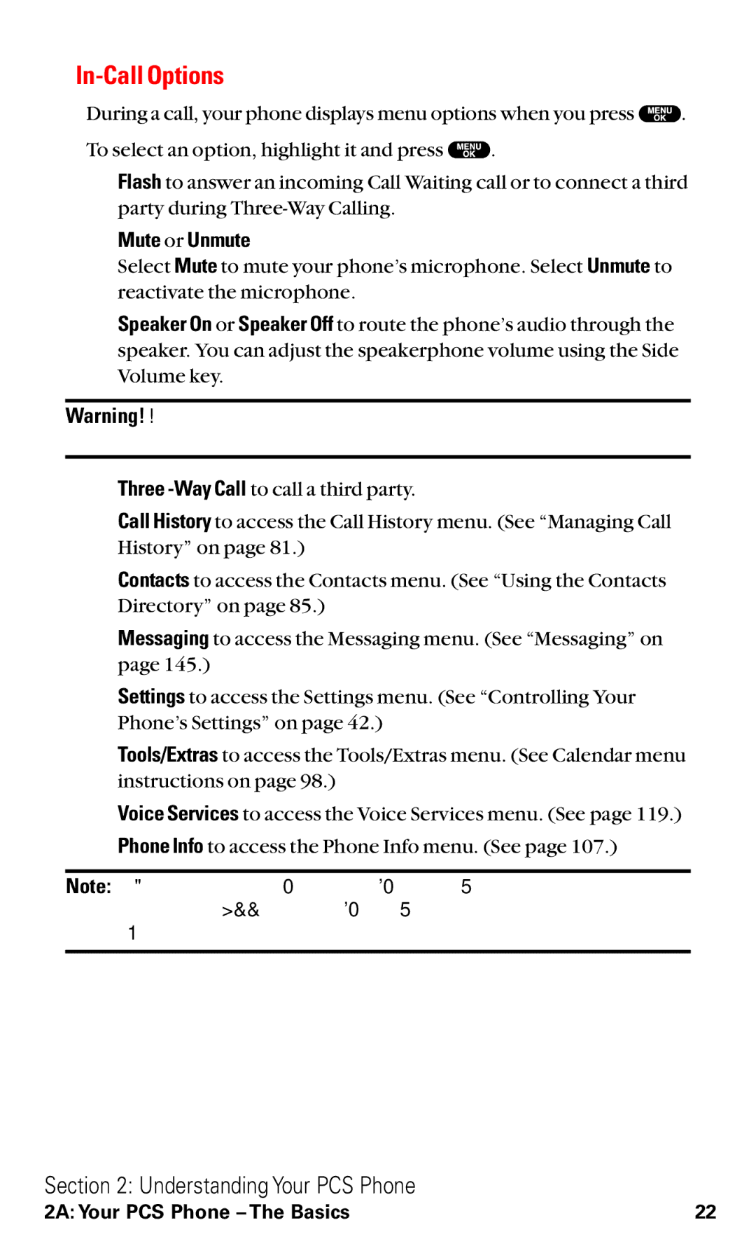 Sanyo RL2500 manual In-Call Options,  Mute or Unmute 