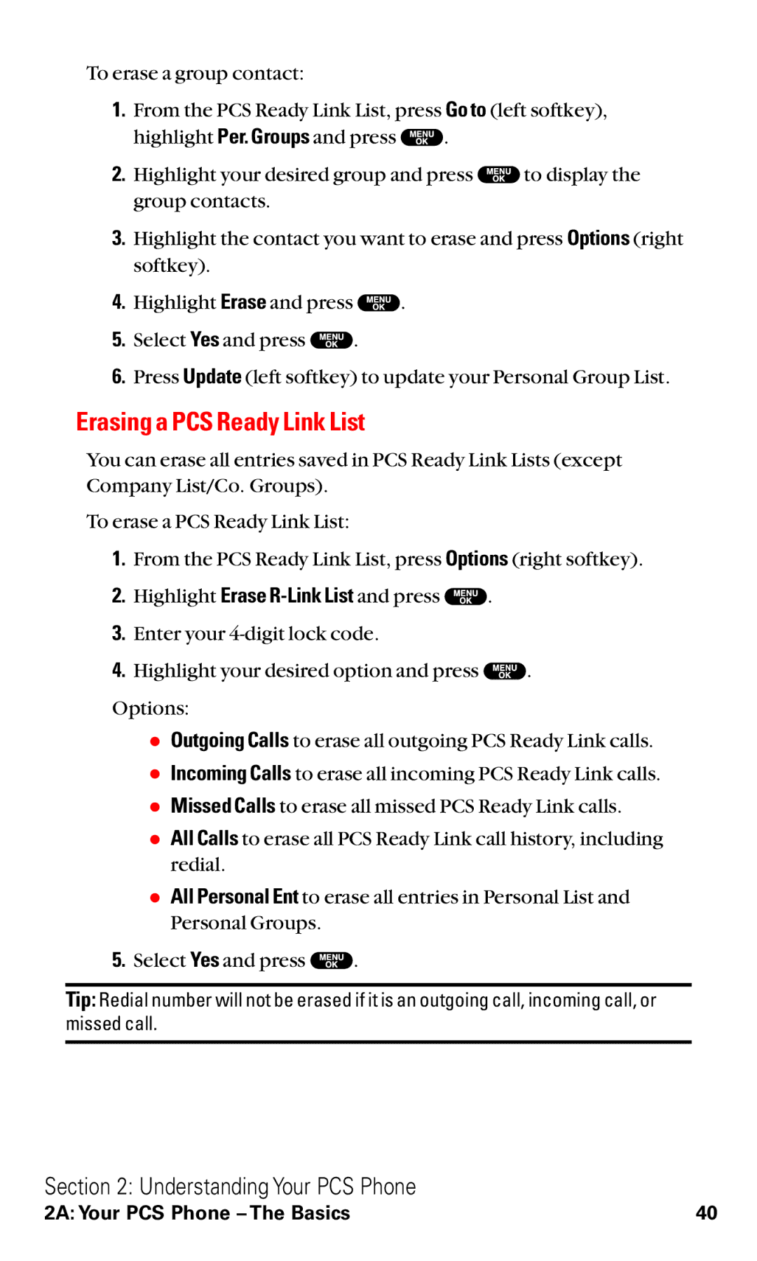 Sanyo RL2500 manual Erasing a PCS Ready Link List 