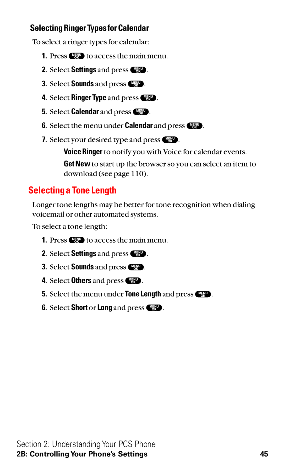 Sanyo RL2500 manual Selecting a Tone Length, Selecting Ringer Types for Calendar 