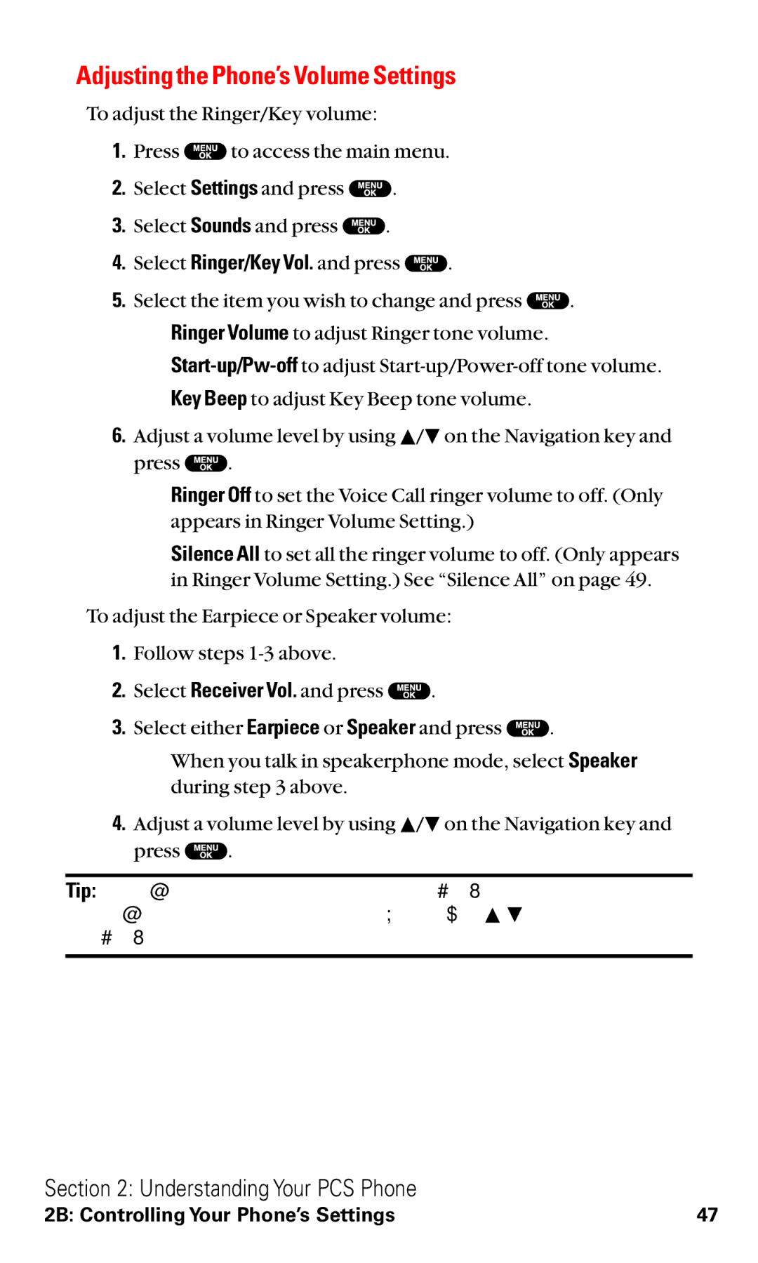 Sanyo RL2500 manual Adjusting the Phone’s Volume Settings 