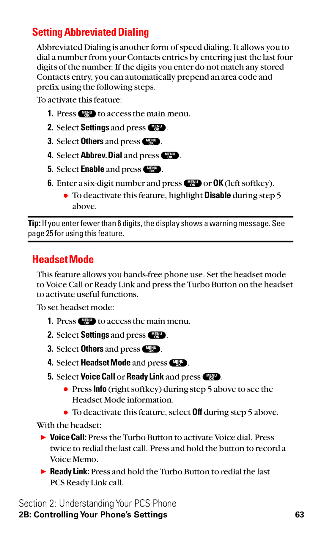 Sanyo RL2500 manual Setting Abbreviated Dialing, Headset Mode, Select Voice Call or Ready Link and press 