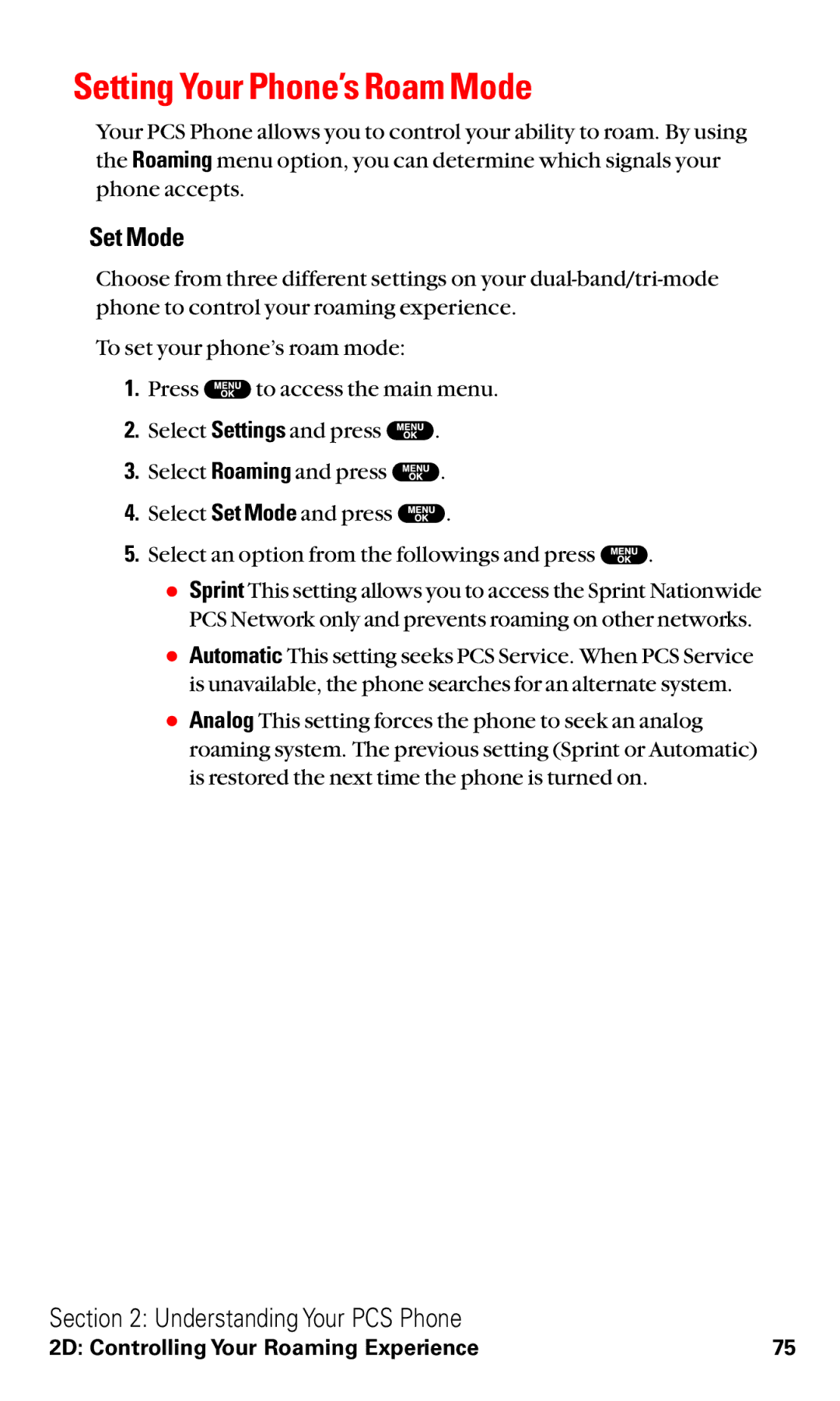 Sanyo RL2500 manual Setting Your Phone’s Roam Mode, Set Mode 