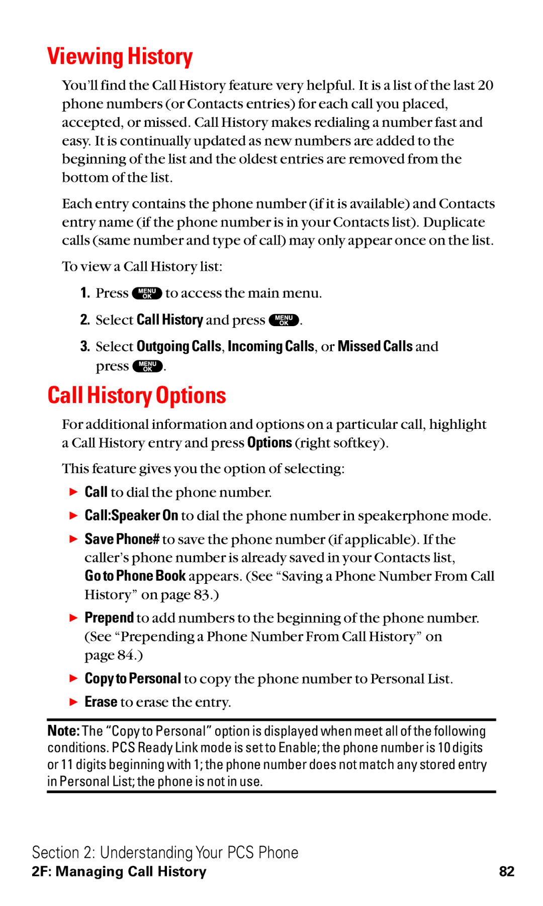 Sanyo RL2500 manual Viewing History, Call History Options, Select Outgoing Calls, Incoming Calls, or Missed Calls 