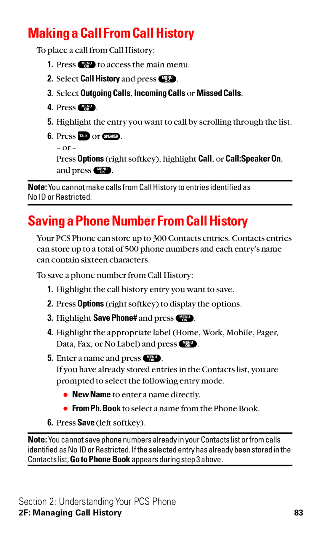 Sanyo RL2500 manual Making a Call From Call History, Saving a Phone Number From Call History 