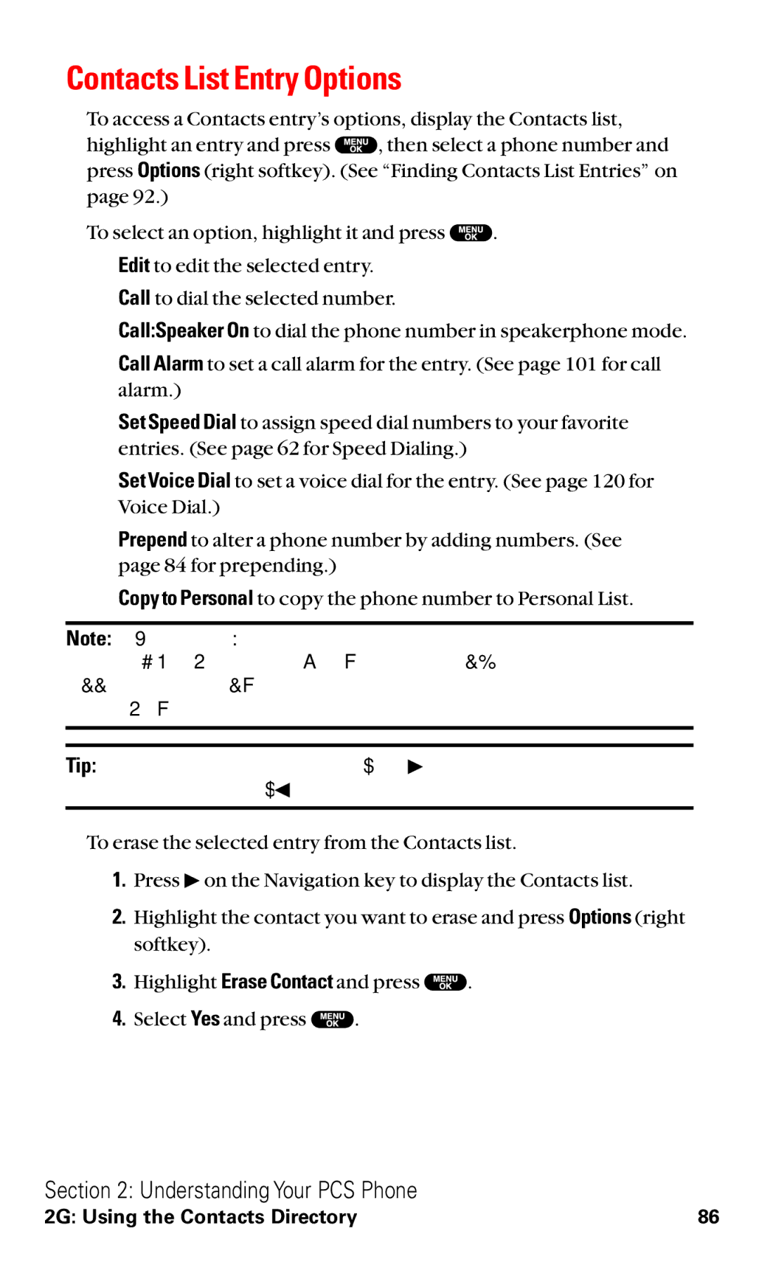 Sanyo RL2500 manual Contacts List Entry Options 