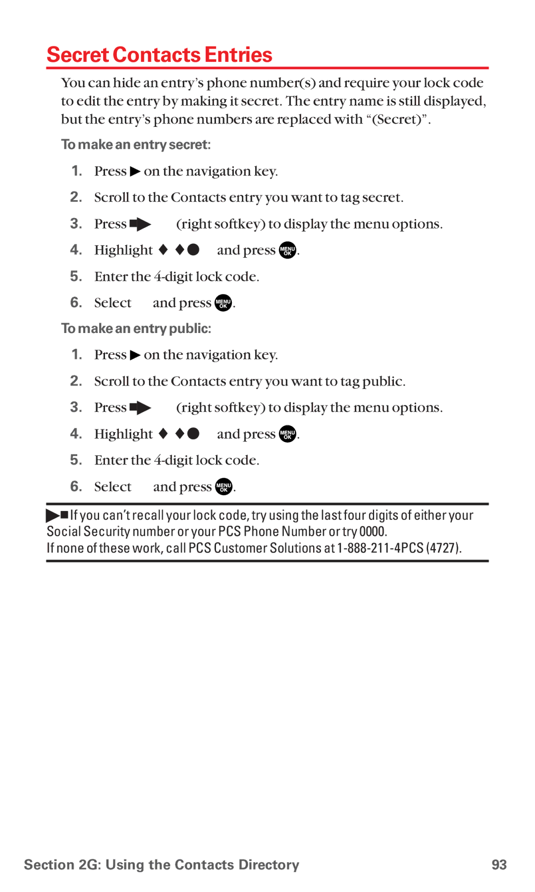 Sanyo RL7300 manual Secret Contacts Entries, To make an entry secret, To make an entry public 