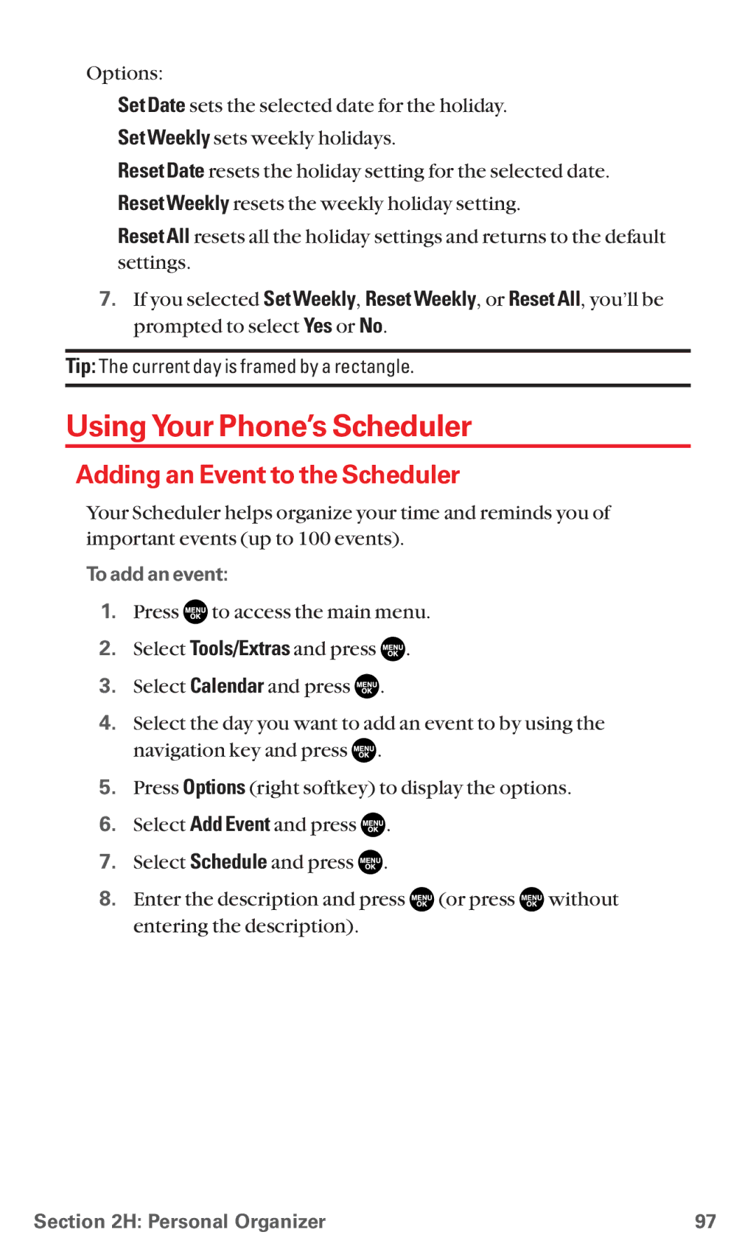 Sanyo RL7300 manual Using Your Phone’s Scheduler, Adding an Event to the Scheduler, To add an event 