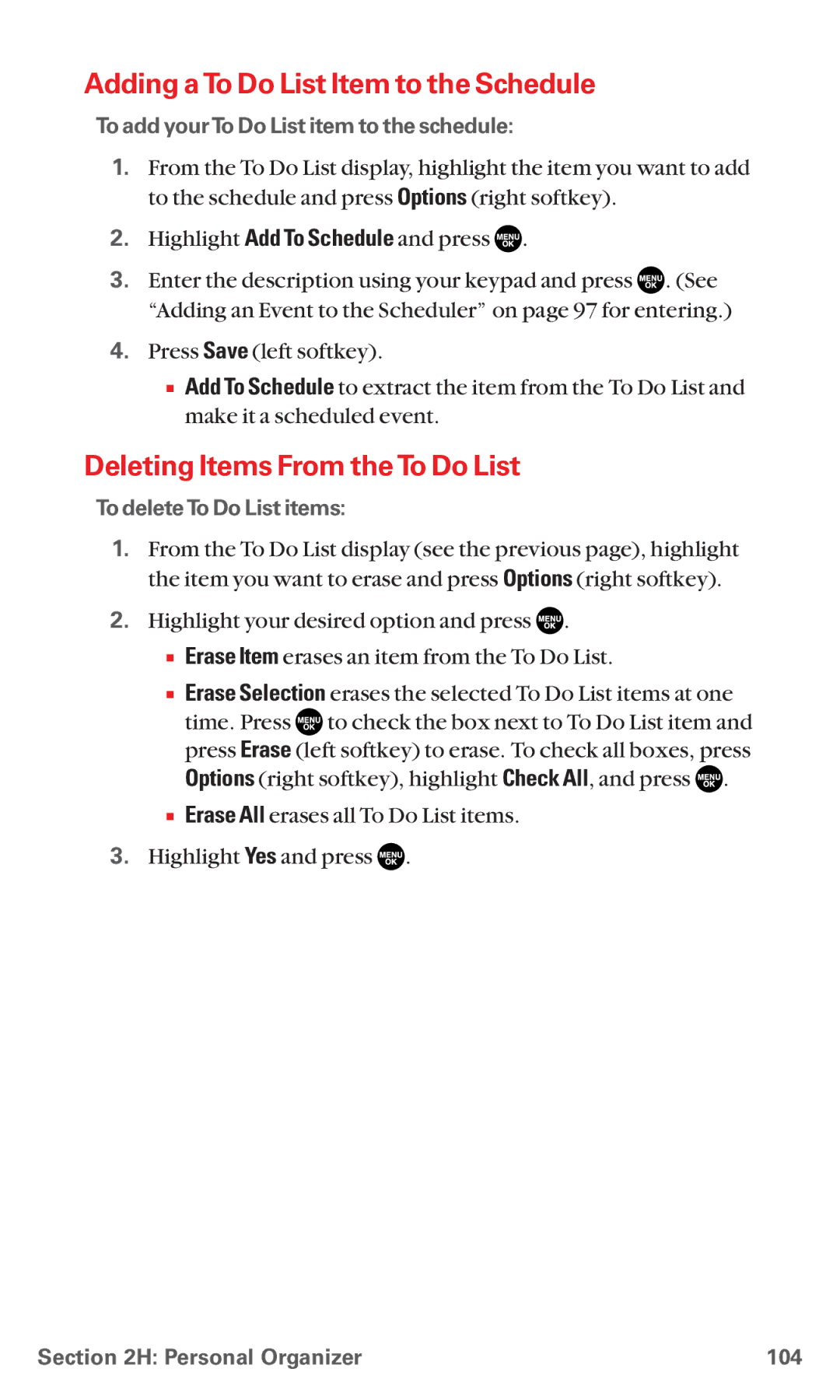 Sanyo RL7300 manual Adding a To Do List Item to the Schedule, Deleting Items From the To Do List, To deleteTo Do List items 