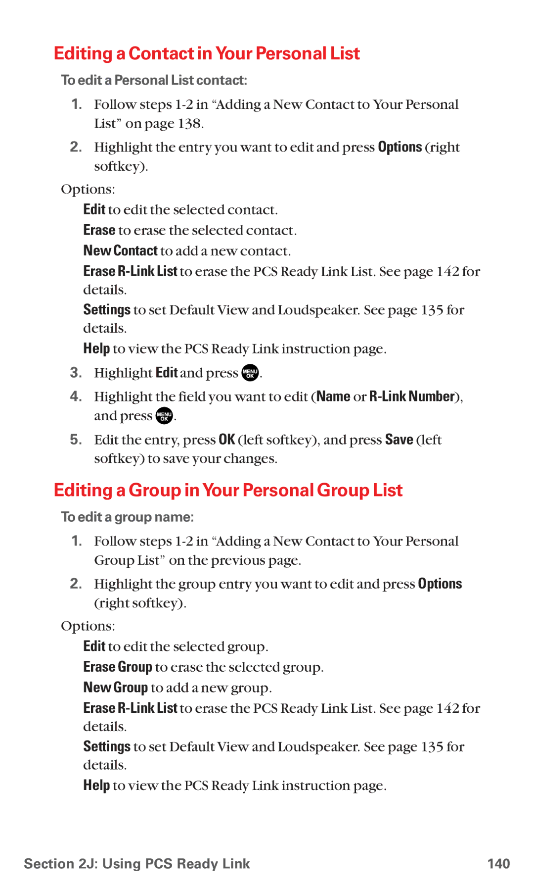 Sanyo RL7300 Editing a Contact in Your Personal List, Editing a Group in Your Personal Group List, To edit a group name 