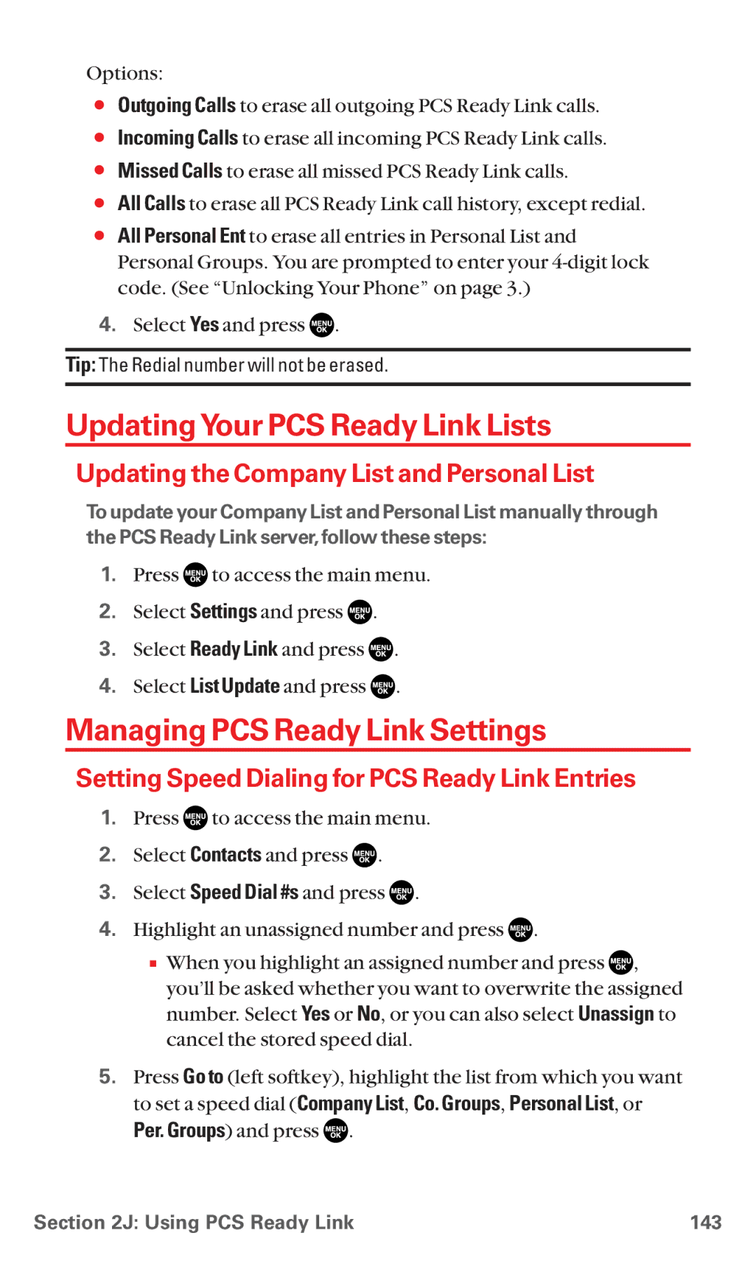 Sanyo RL7300 manual Updating Your PCS Ready Link Lists, Managing PCS Ready Link Settings, Using PCS Ready Link 143 