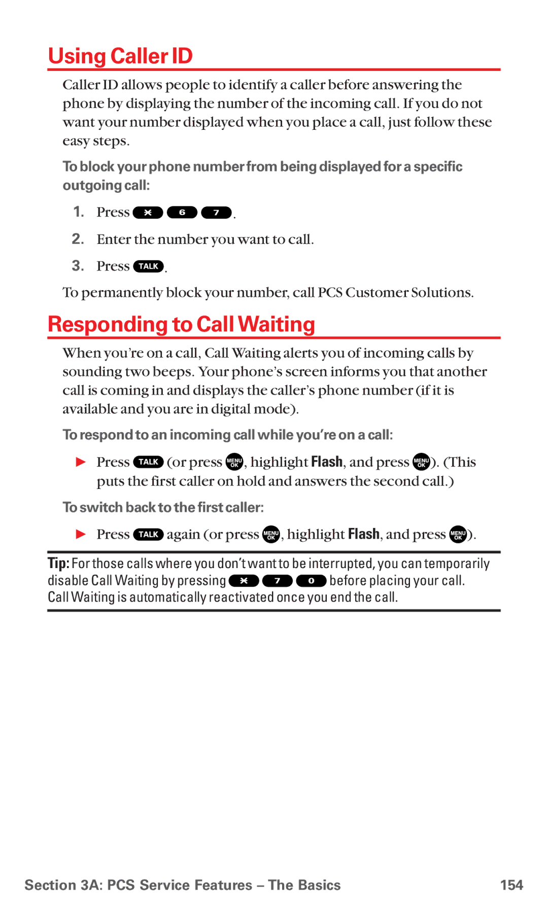 Sanyo RL7300 manual Using Caller ID, Responding to Call Waiting, To respond to an incoming call while you’re on a call 