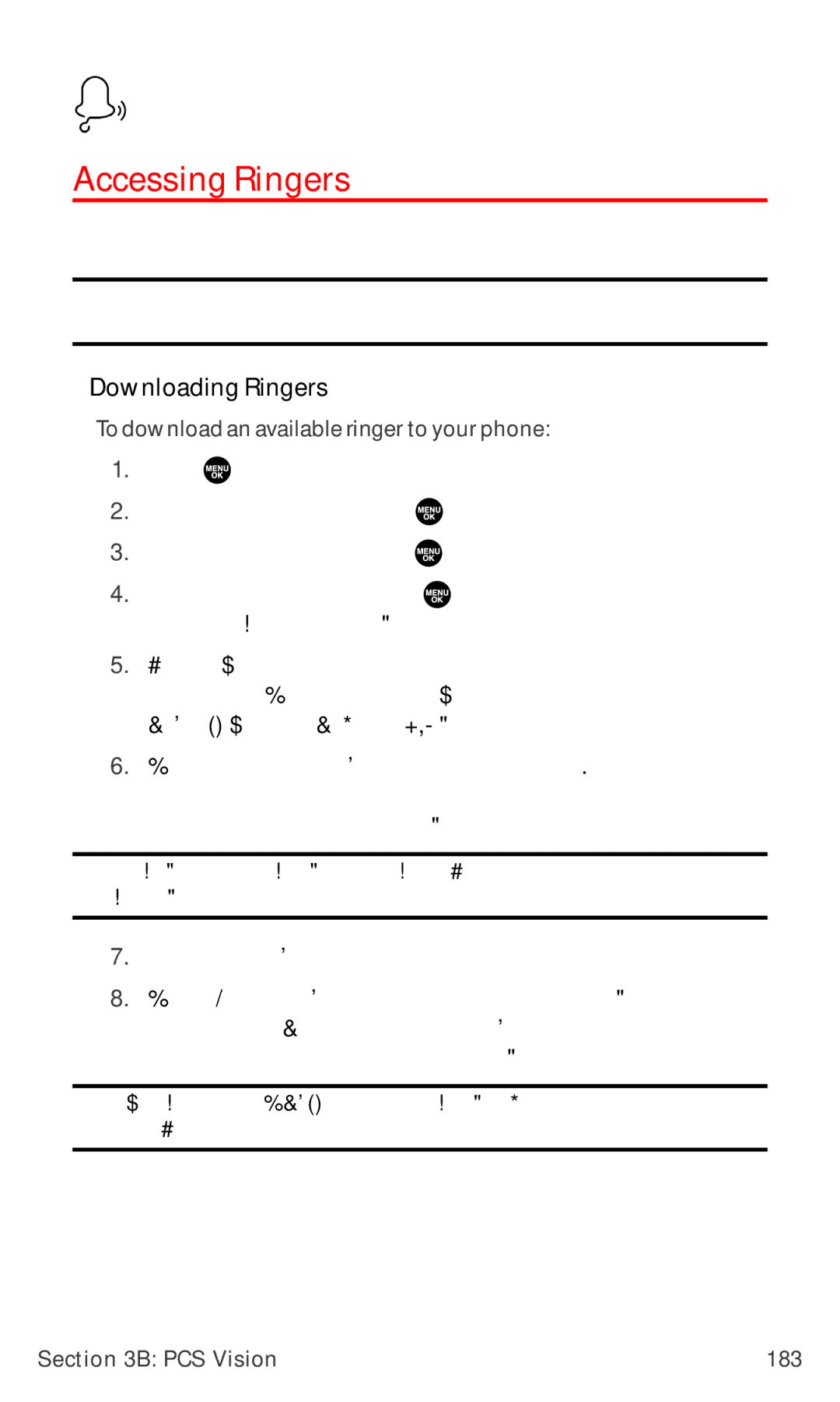 Sanyo RL7300 Accessing Ringers, Downloading Ringers, To download an available ringer to your phone, PCS Vision 183 