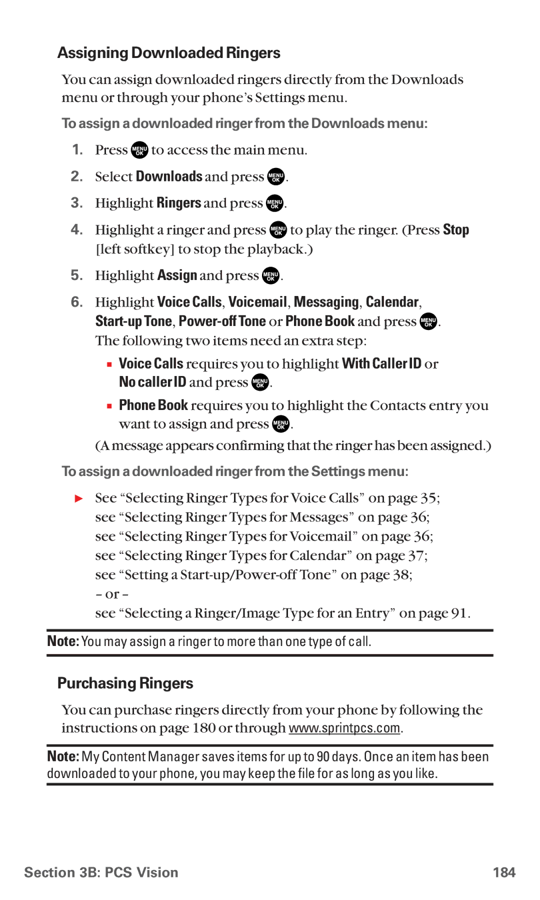 Sanyo RL7300 manual Assigning Downloaded Ringers, Purchasing Ringers, No caller ID and press 