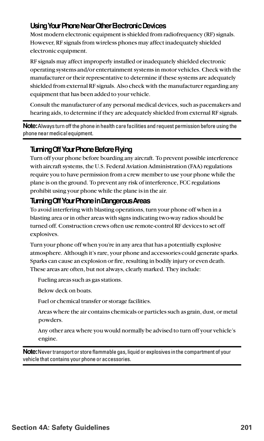 Sanyo RL7300 Using Your Phone Near Other Electronic Devices, Turning Off Your Phone Before Flying, Safety Guidelines 201 